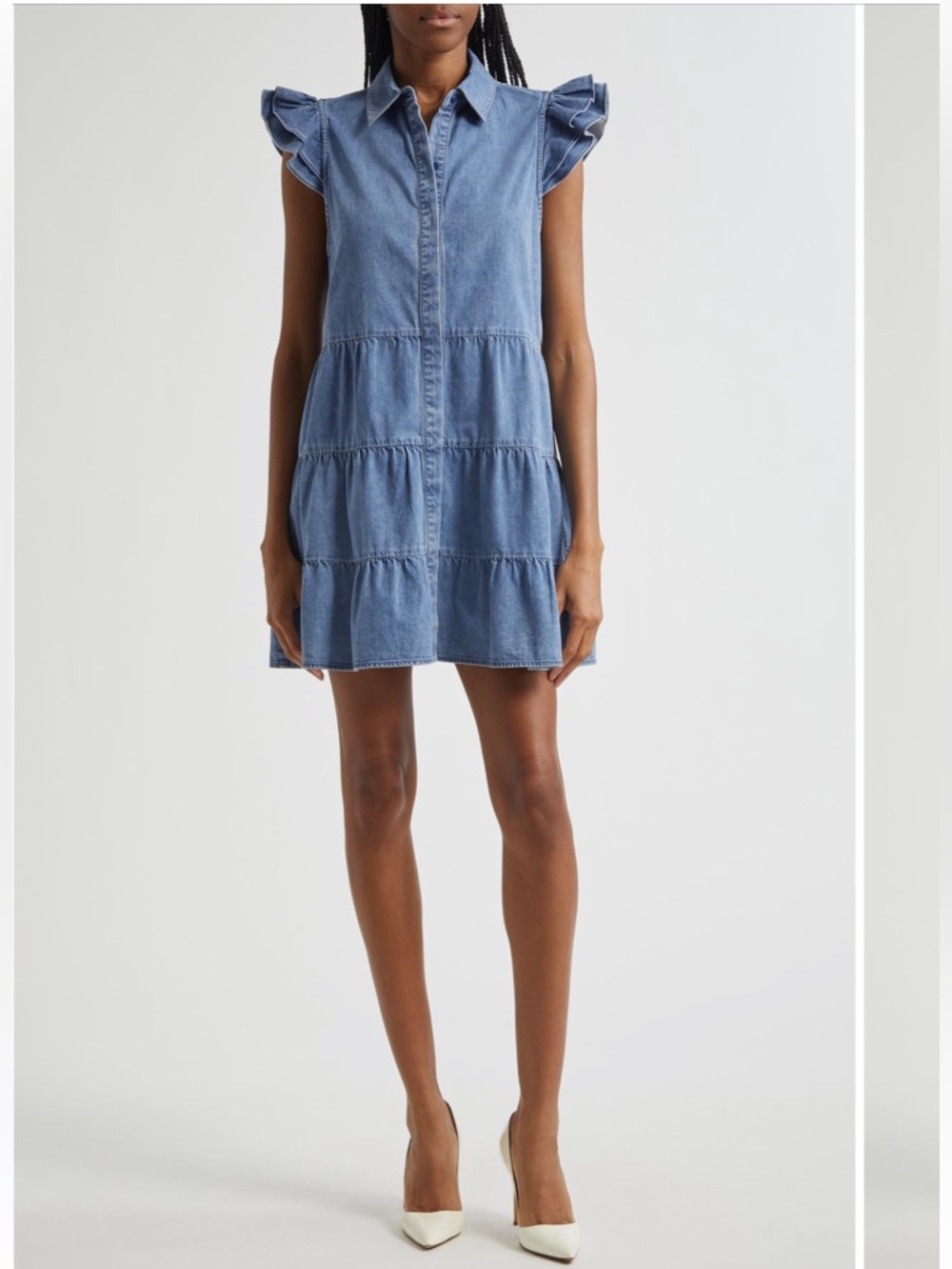 Alice + Olivia Blue Jem Tiered Denim Mini Dress